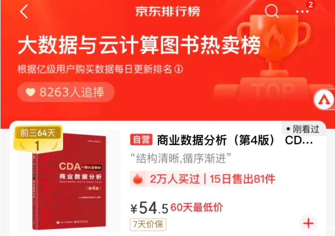 京东图书热卖榜TOP1，CDA数字化人才认证，是哪些地方打动了这么多人